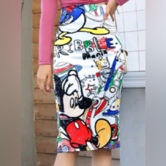 Mickey Mouse Donald Duck Scribble Space Theme Pencil Skirt Size XL (See Descrip) - Picture 2 of 13